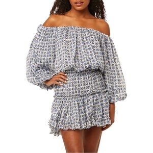 NWT MISA LOS ANGELES Off-shoulder Zonia Mini Dress Blue Large